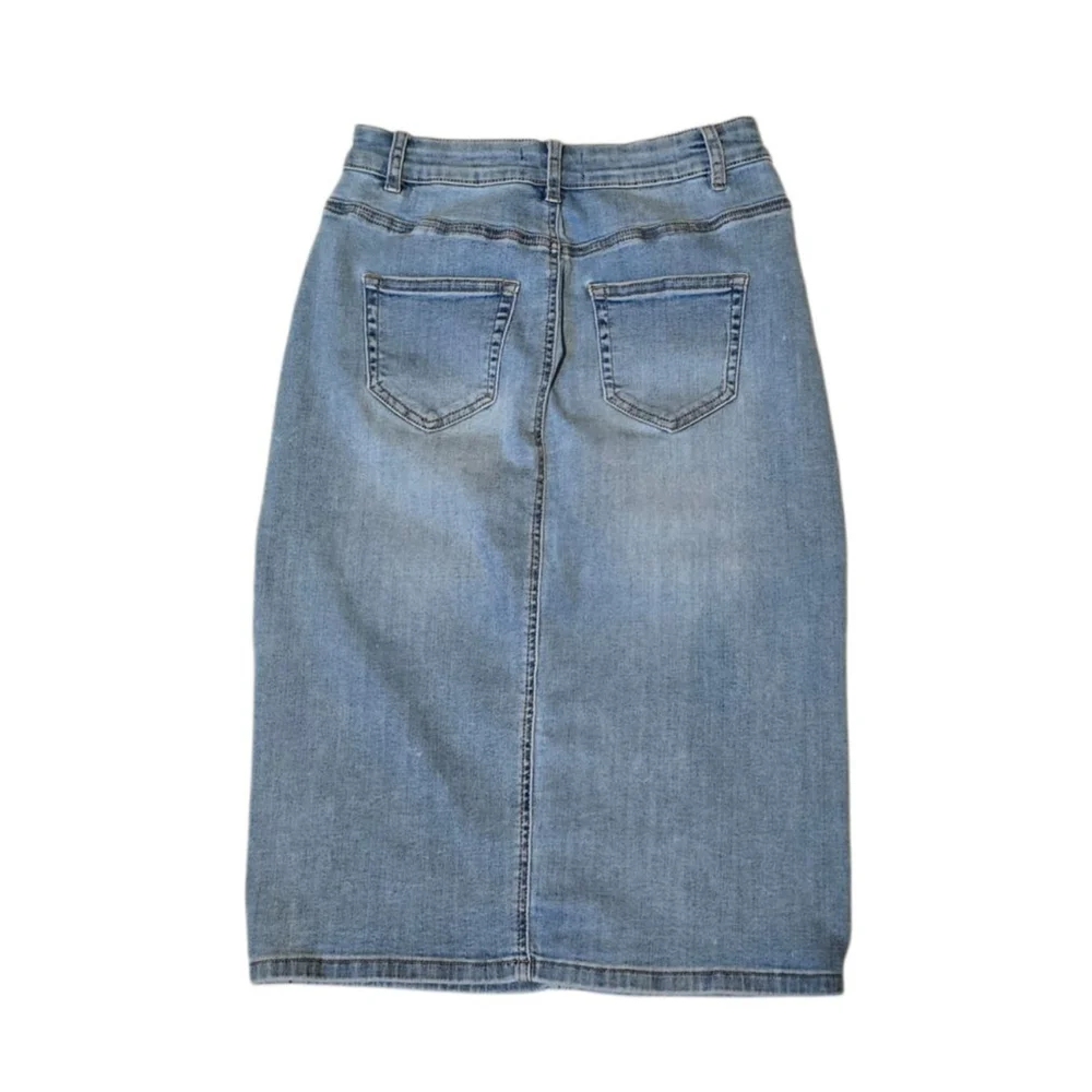 Women's Jupe by Abby Blue Denim Button Front Pencil‎ Skirt XS
